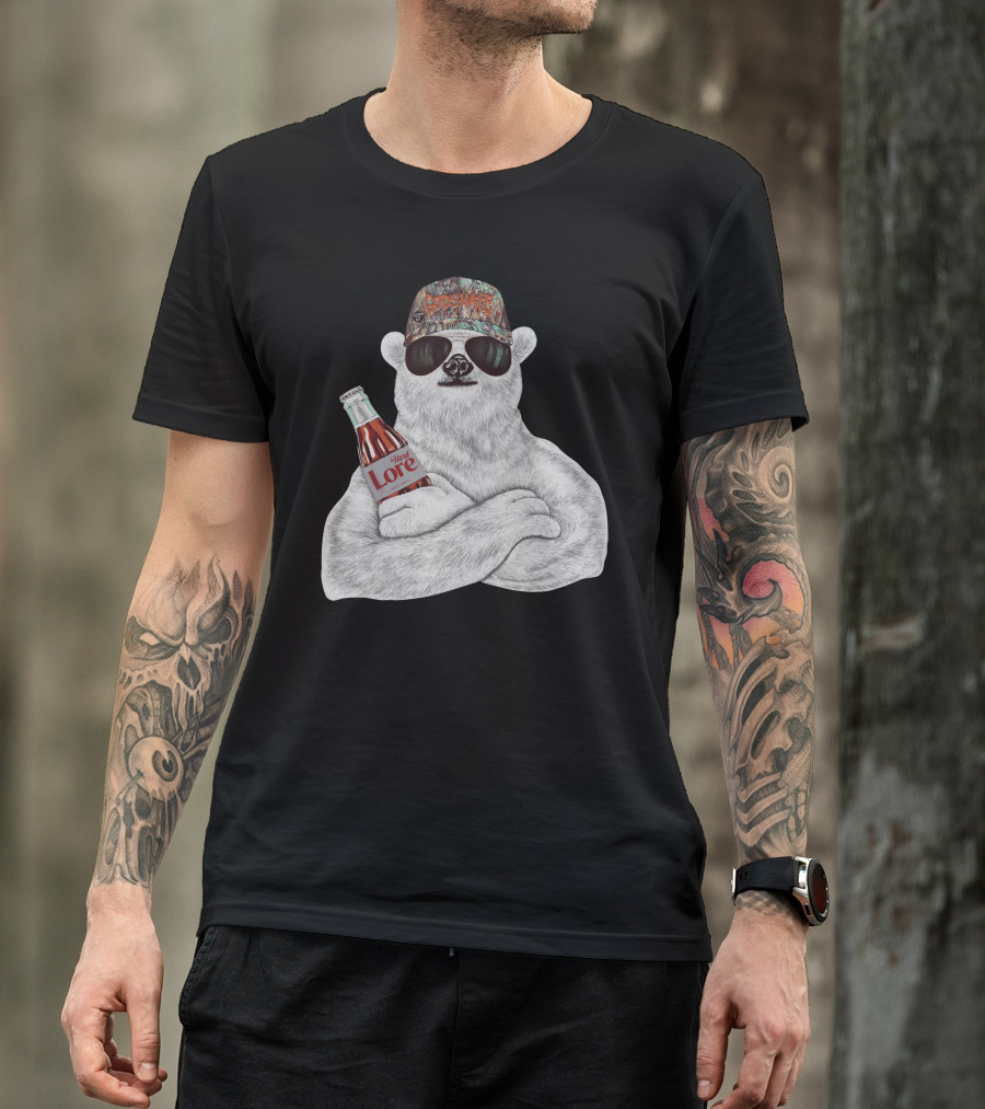 Polar Bear Gods Hate Hard Lore Camo Hat Sunglasses Holding Bottle T-Shirt