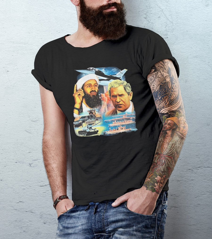 911 Vintage Rap Osama Bin Laden George Warplanes Tanks Ships T-Shirt