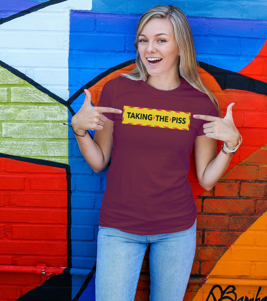 TAKING THE PISS Yellow Black Striped Warning Sign T-Shirt