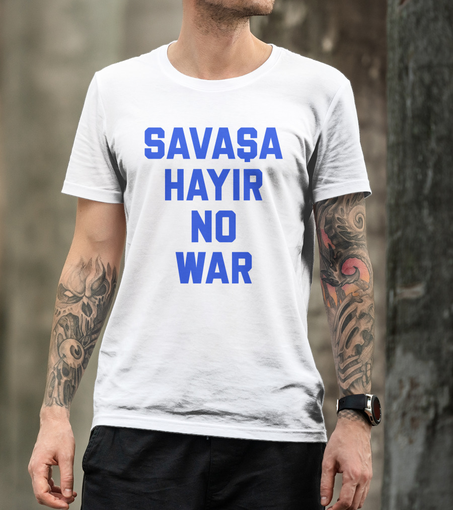 Savaşa Hayır No War Blue Text T-Shirt