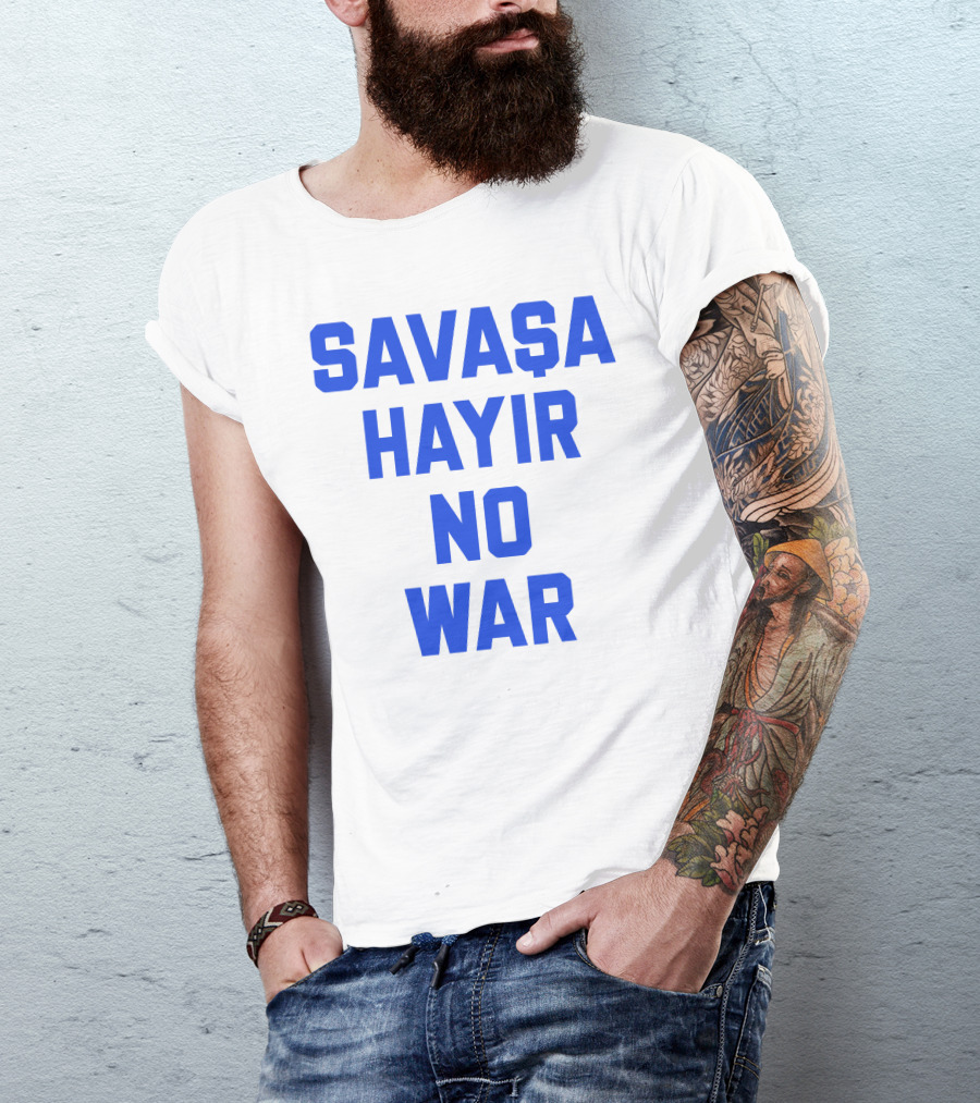 Savaşa Hayır No War Blue Text T-Shirt