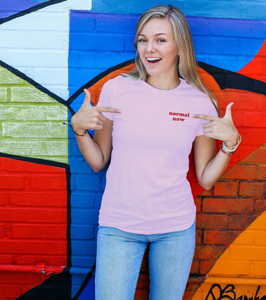 Normal Now Text Red On Light Pink T-Shirt