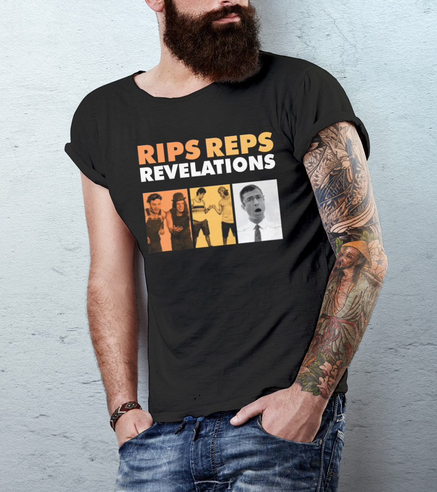 Rips Reps Revelations Classic Comedy Flexing Surprised Expression T-Shirt