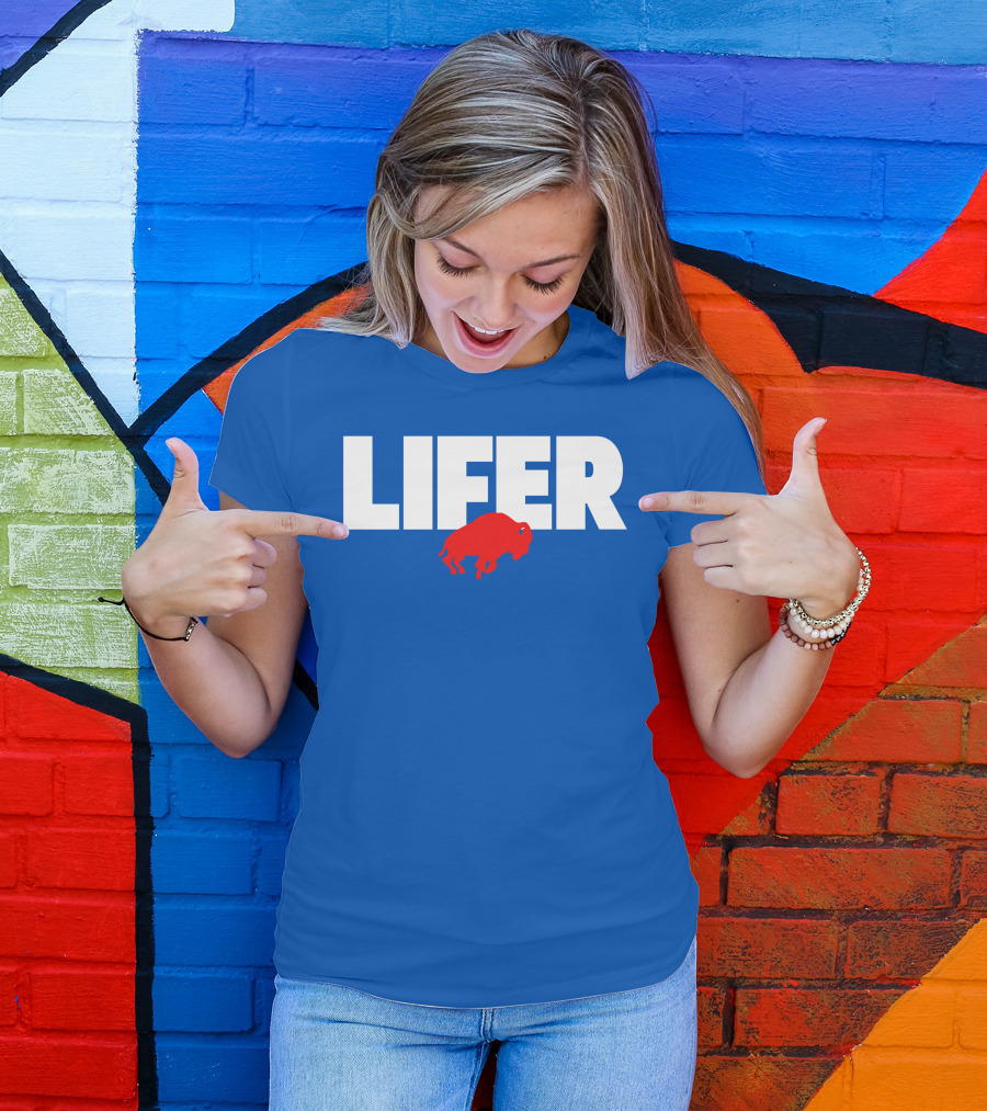 Lifer Buffalo Silhouette Blue Background T-Shirt