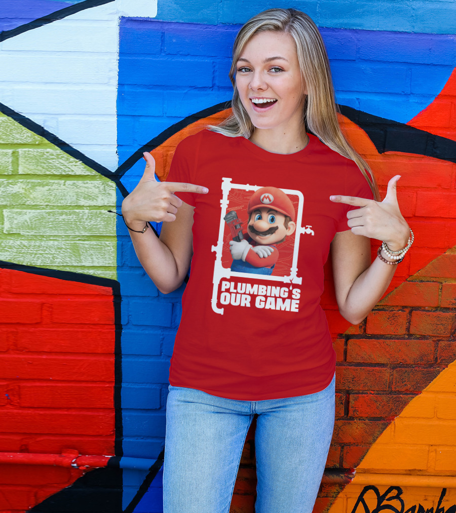 Mario Plumbing's Our Game Plumber's Iconic Red Outfit And Wrench T-Shirt