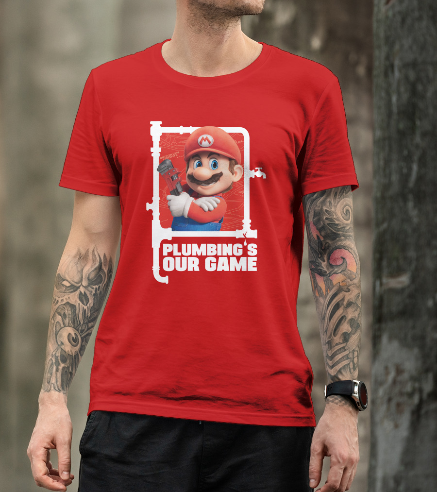 Mario Plumbing's Our Game Plumber's Iconic Red Outfit And Wrench T-Shirt