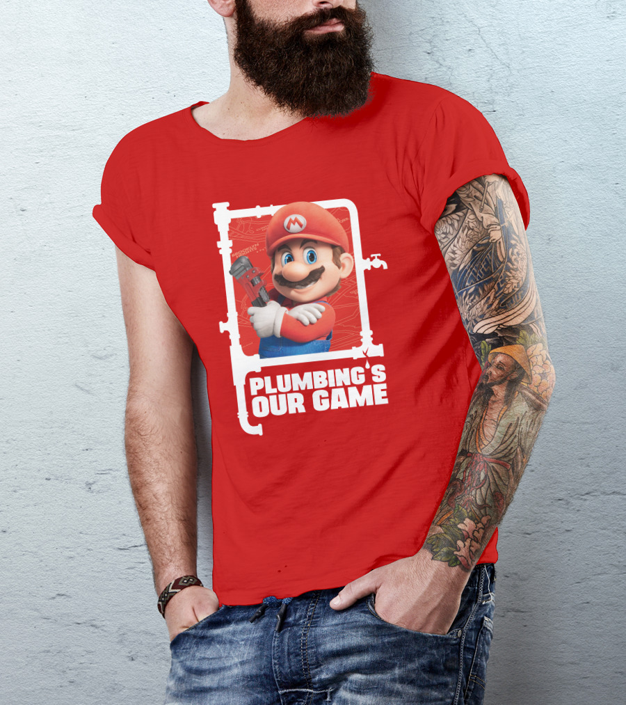Mario Plumbing's Our Game Plumber's Iconic Red Outfit And Wrench T-Shirt