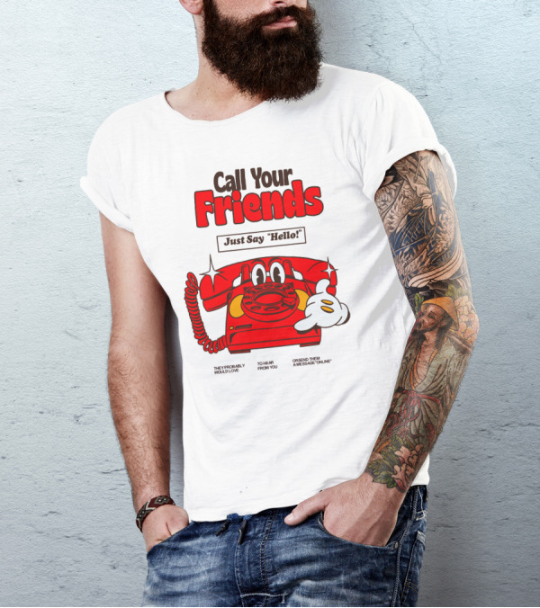 Call Your Friends Just Say Hello Retro Cartoon Telephone Message T-Shirt
