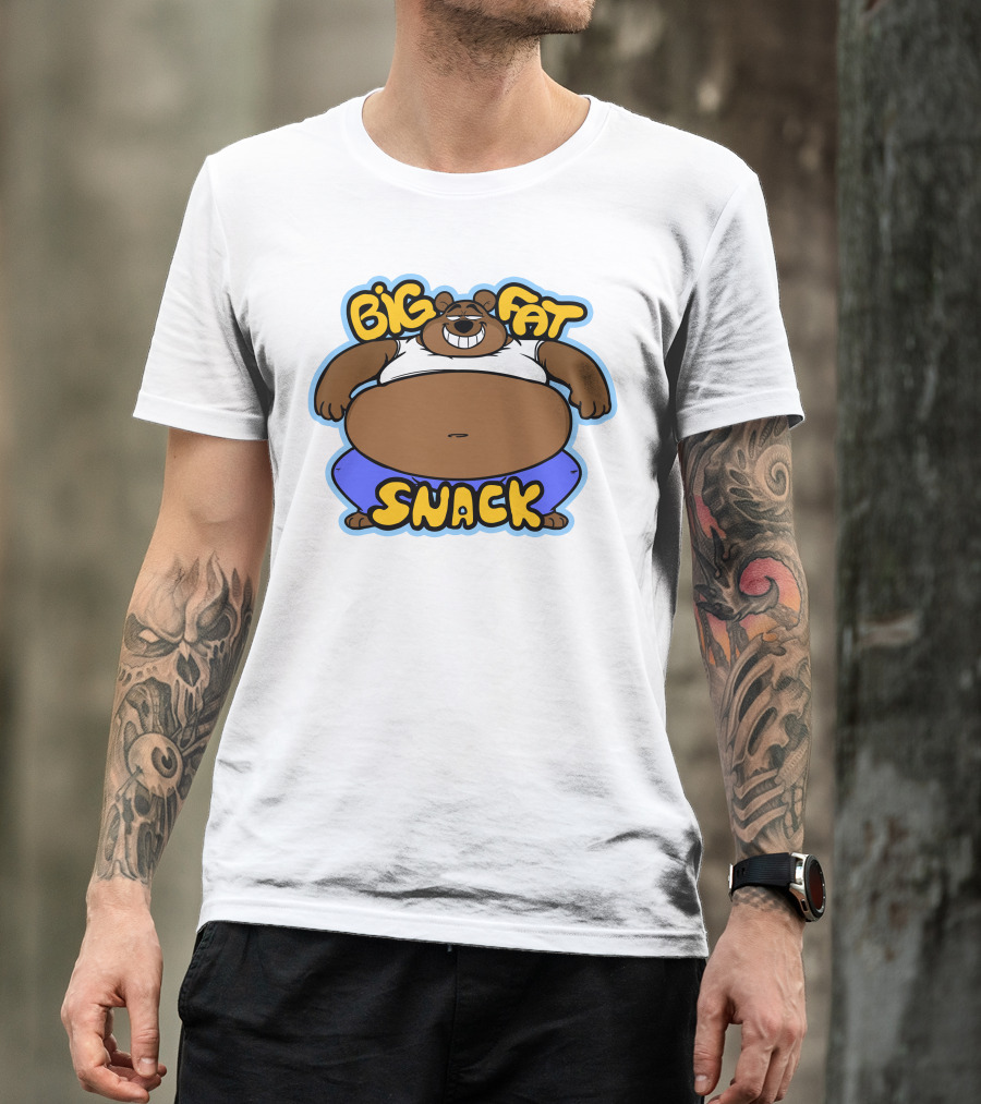 Big Fat Snack Bear Grinning In White Tank And Blue Pants T-Shirt