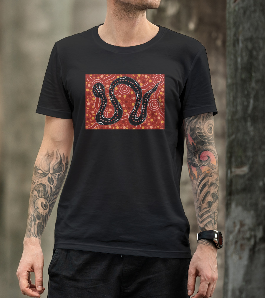Mhugga Gavin Smith Indigenous Snake Art Red T-Shirt
