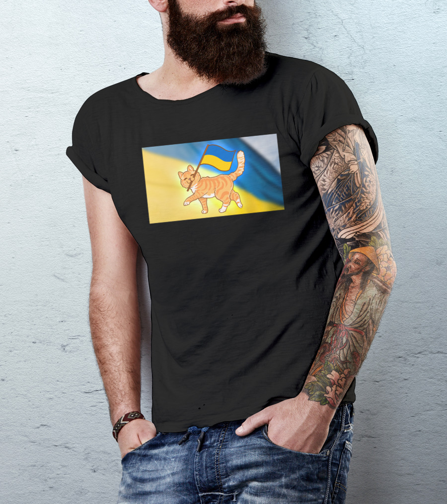 My Friends In Ukraine I Love You Cat With Ukraine Flag T-Shirt