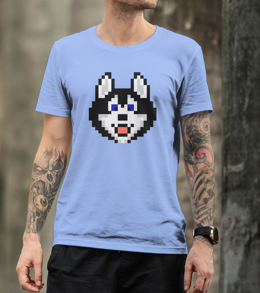 Huskytoken Cat Pixelated Husky Face On Light Blue T-Shirt