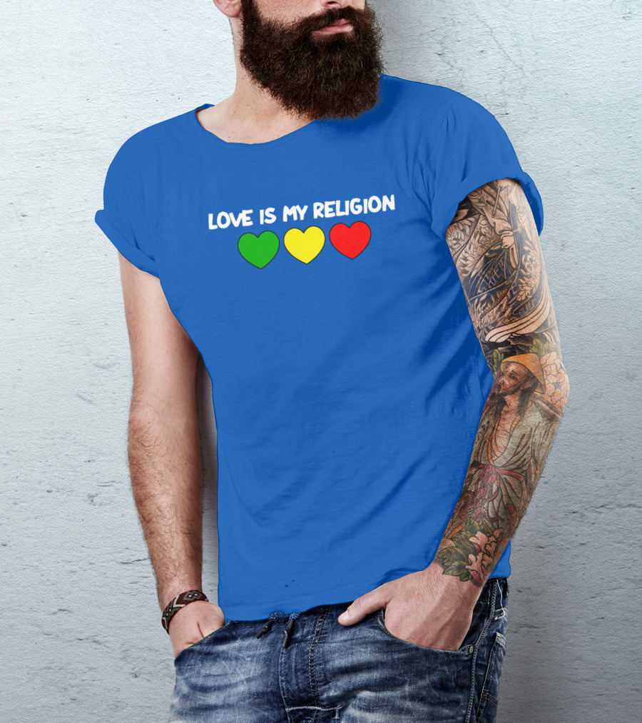 Ziggy Marley Love Is My Religion Green Yellow Red Hearts T-Shirt