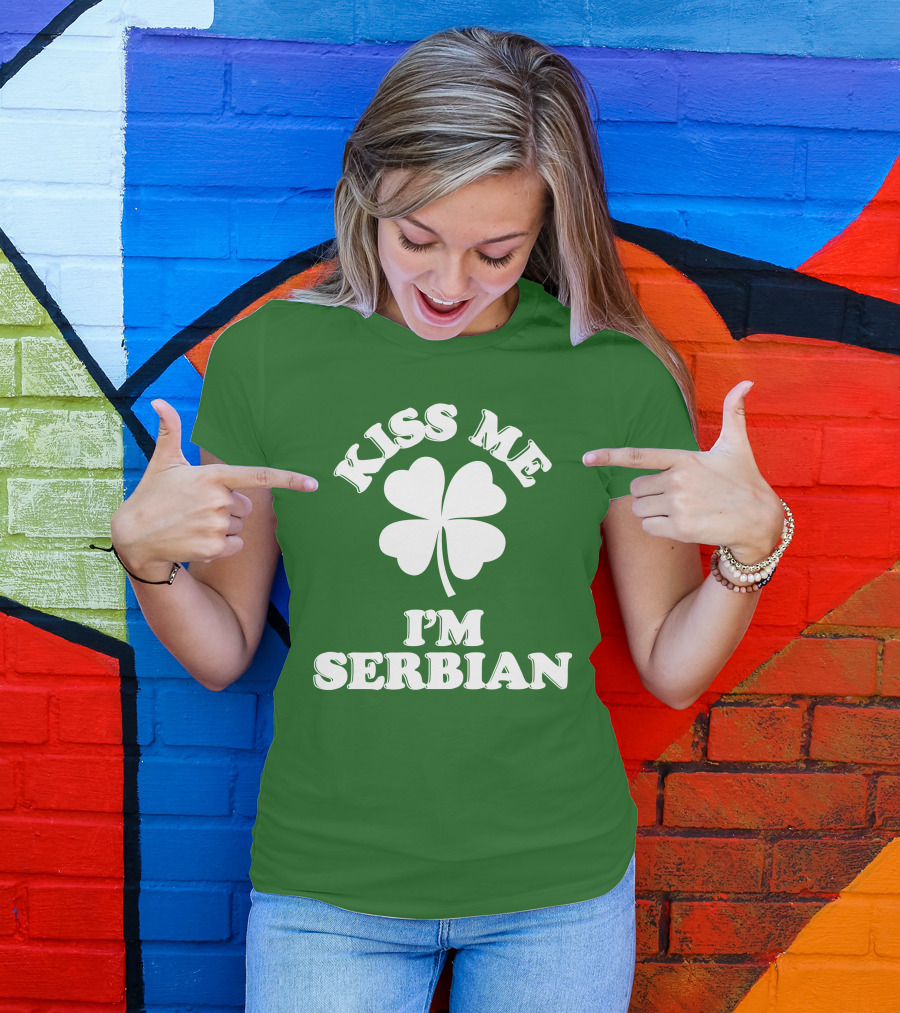 Kiss Me I’m Serbian Four-Leaf Clover St. Patrick’s Day T-Shirt