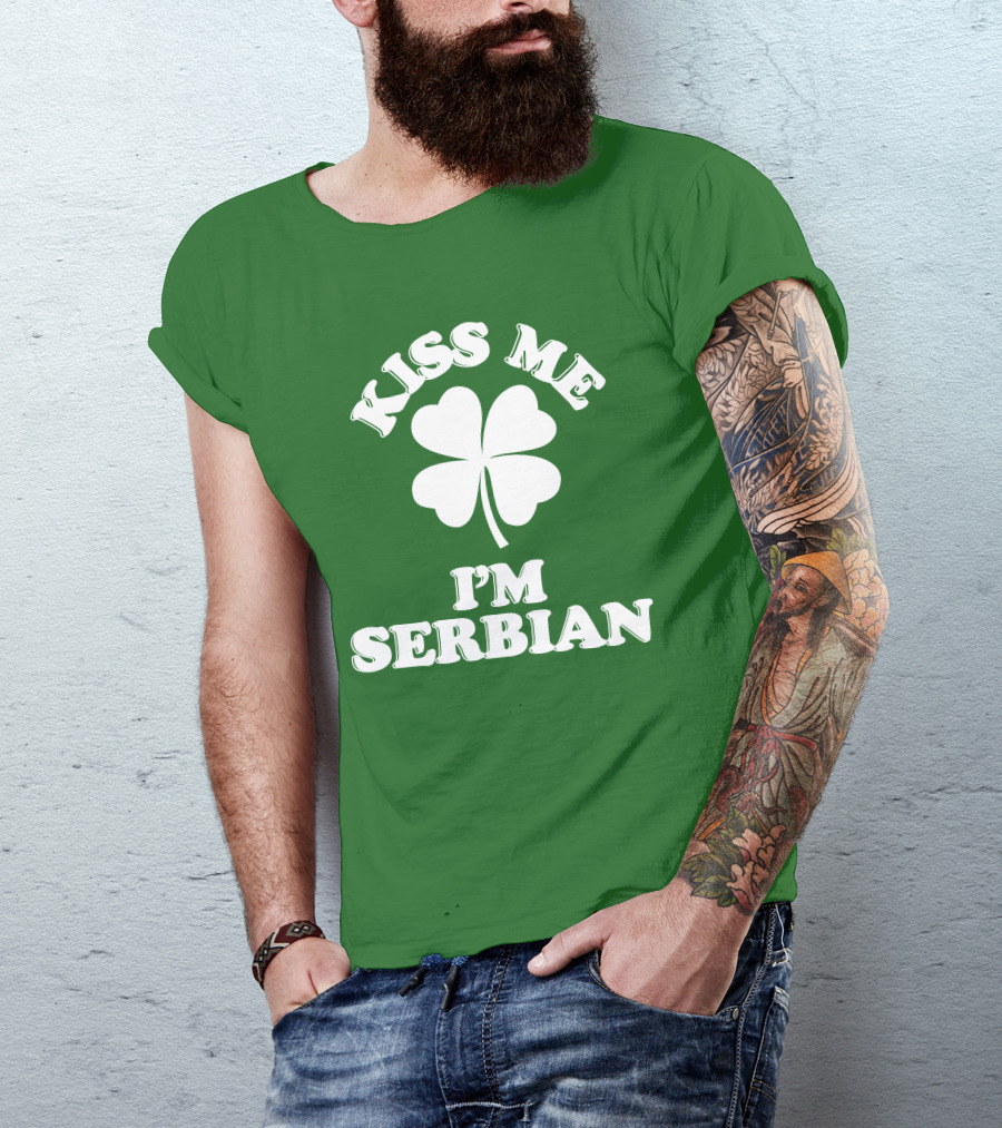 Kiss Me I’m Serbian Four-Leaf Clover St. Patrick’s Day T-Shirt