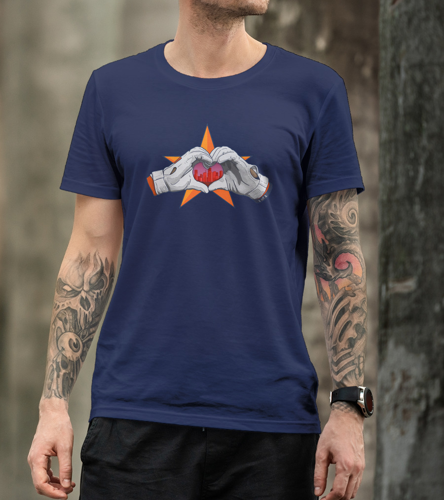 713Shirts Love Hou Astronaut Hands Heart Skyline Star Background T-Shirt