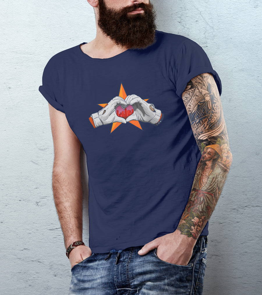 713Shirts Love Hou Astronaut Hands Heart Skyline Star Background T-Shirt