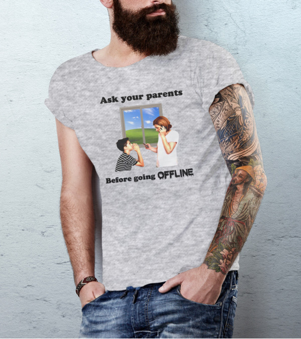 Ask Your Parents Before Going Offline Retro Technology Humor Scene T-Shirt