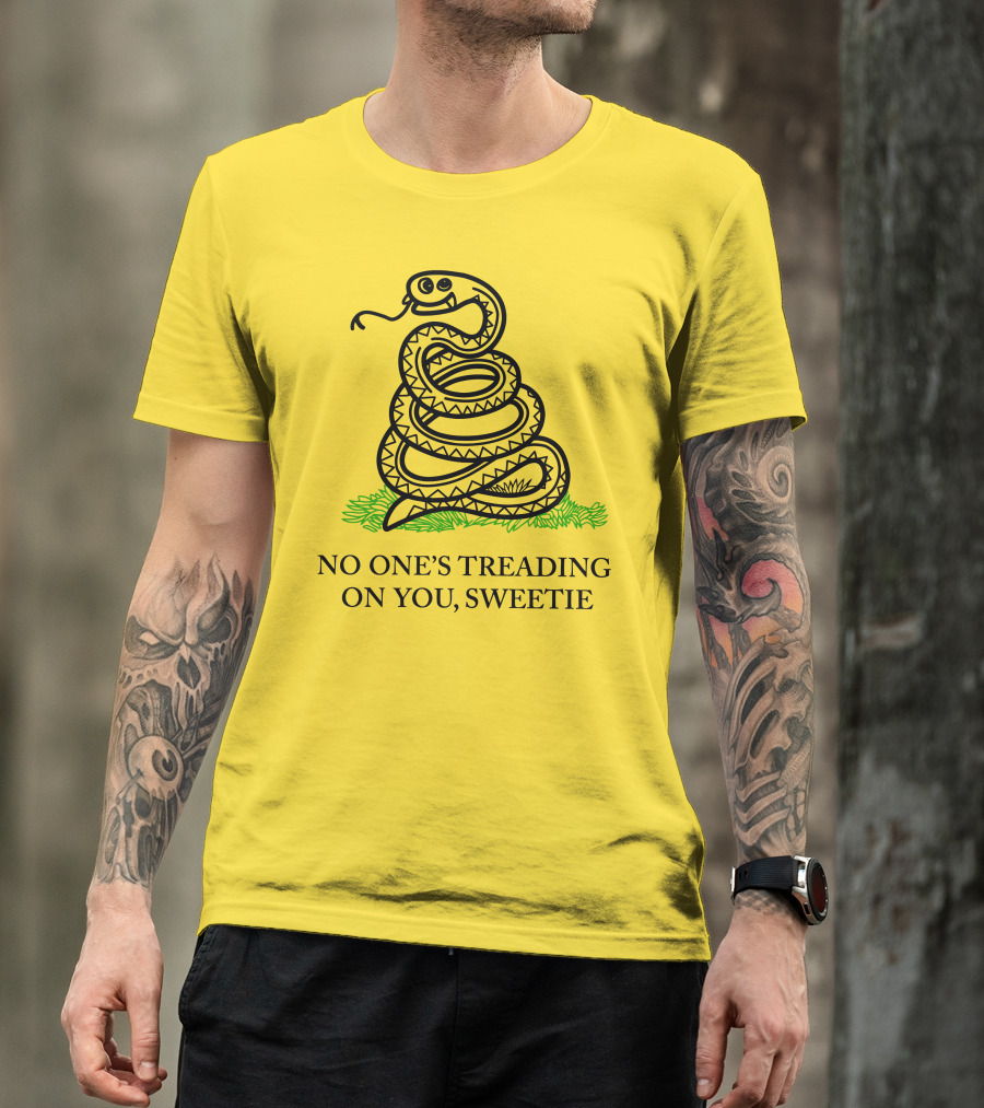 Kevin Max No One's Treading On You Sweetie Snake Illustration Yellow Background T-Shirt