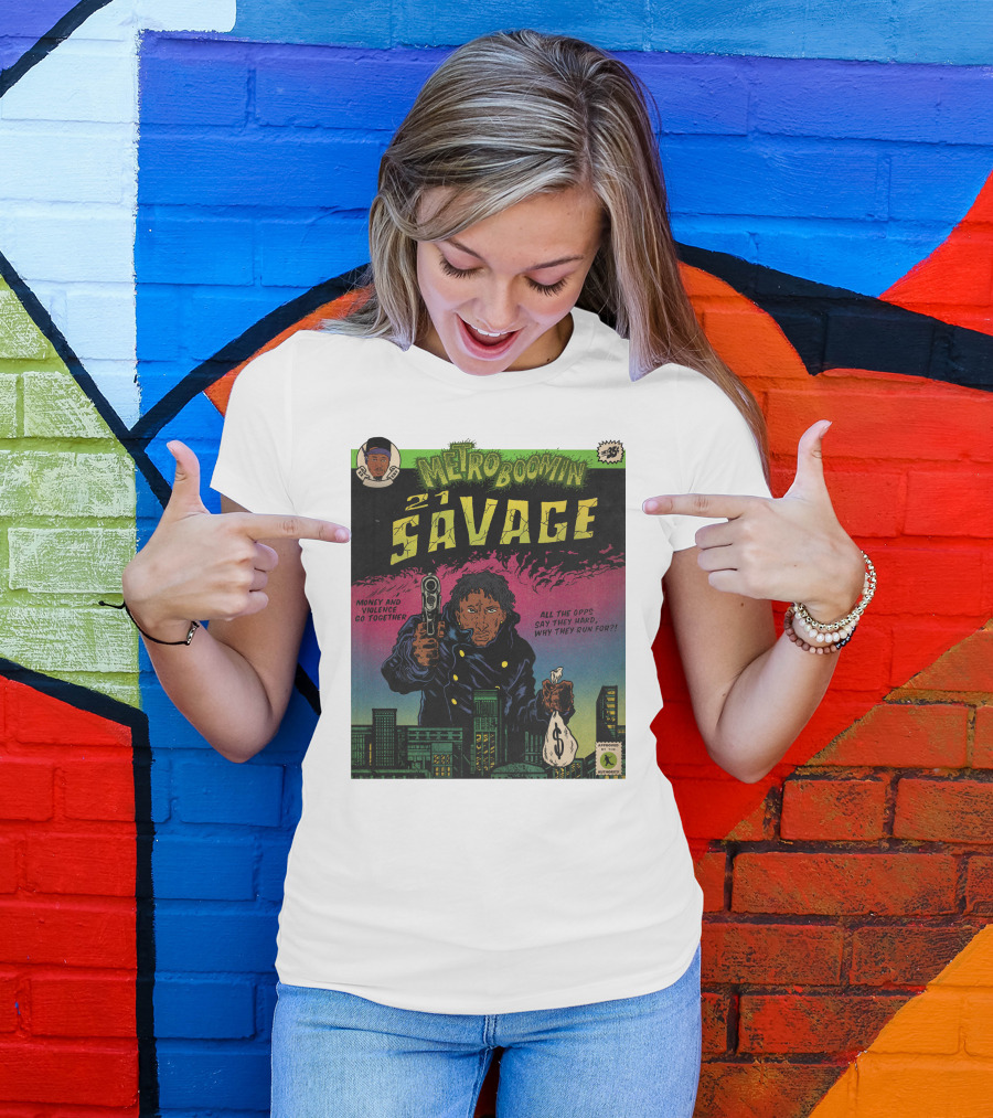 Metro Boomin 21 Savage Heroes And Villains Comic Money And Violence Go Together T-Shirt