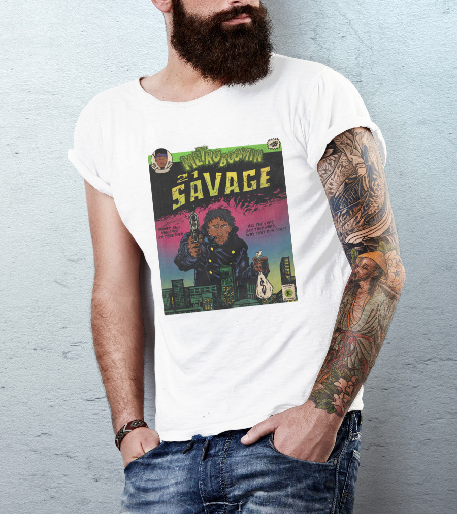 Metro Boomin 21 Savage Heroes And Villains Comic Money And Violence Go Together T-Shirt