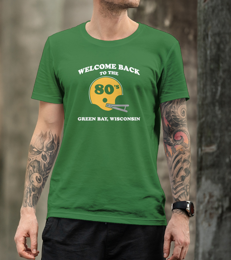 CheeseheadTV Green Bay Wisconsin Welcome Back To The 80's Football Helmet T-Shirt