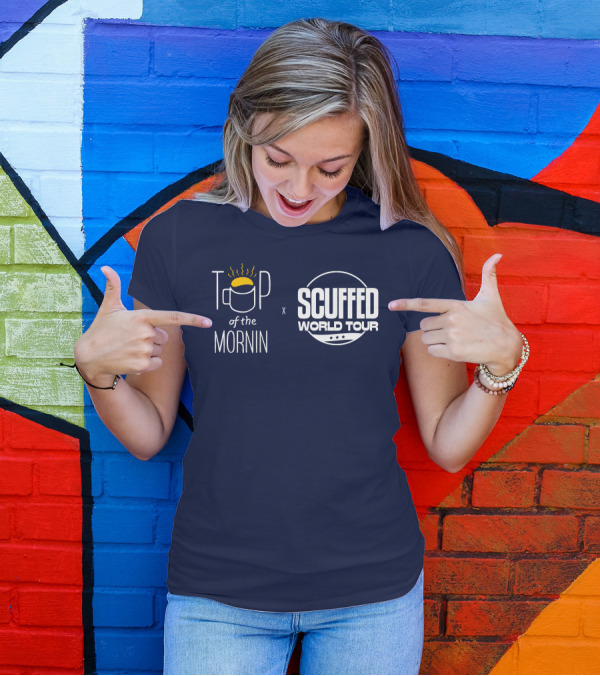 Top Of The Mornin X Scuffed World Tour Collaboration Logo Mug And Stars Iconography T-Shirt