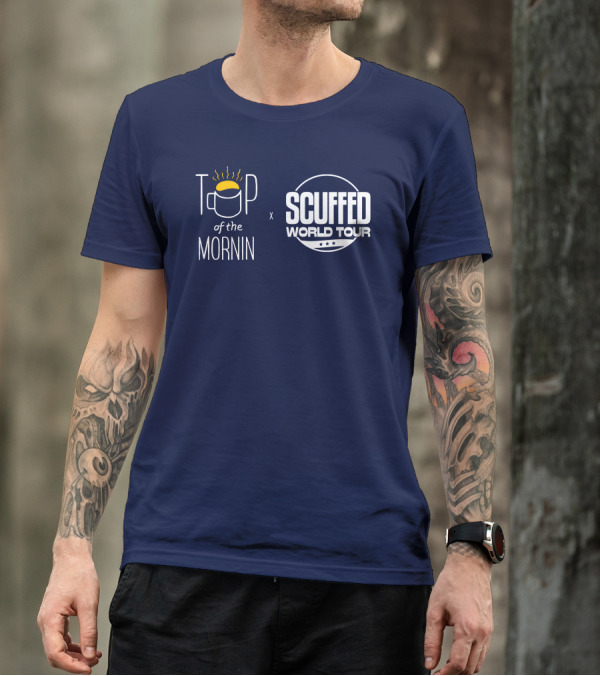 Top Of The Mornin X Scuffed World Tour Collaboration Logo Mug And Stars Iconography T-Shirt