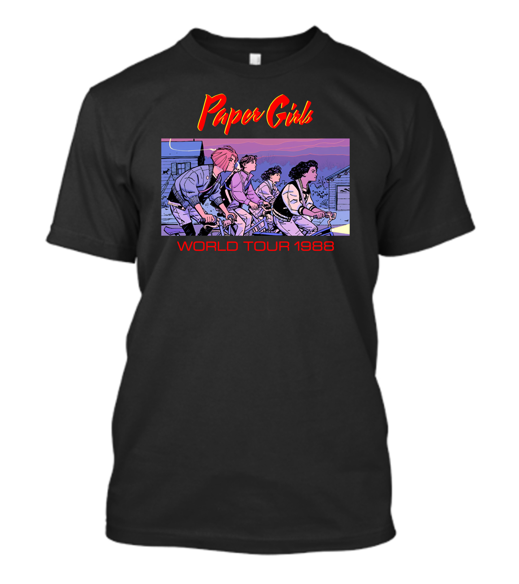 Paper Girls World Tour 1988 Illustrated Cycling Adventure T-Shirt
