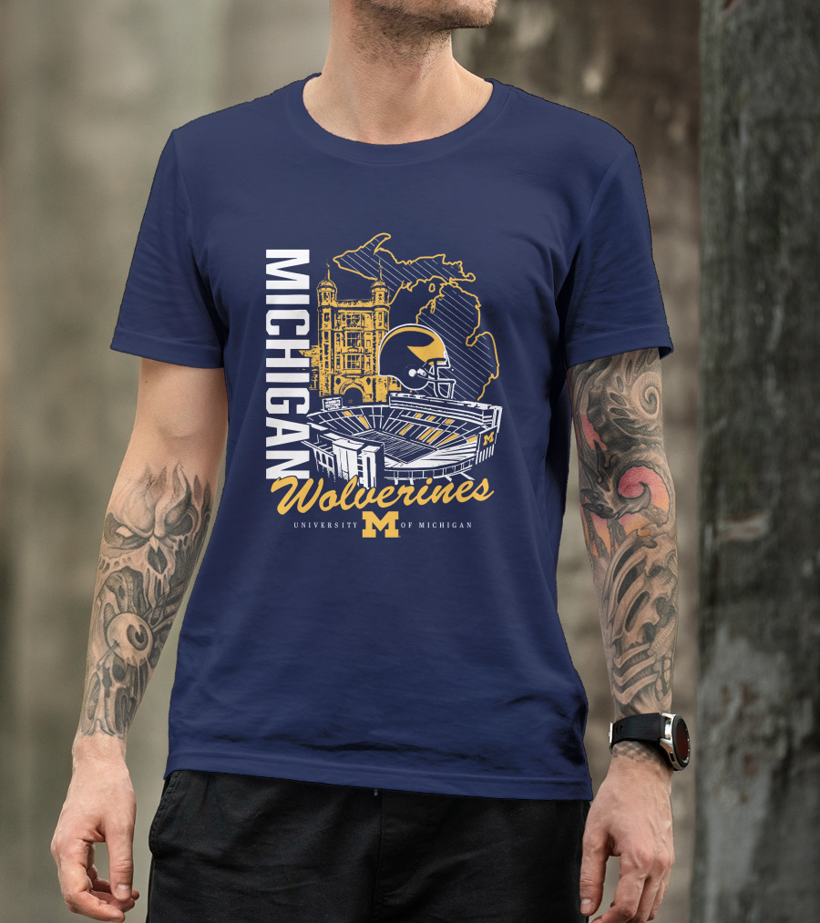 Michigan Wolverines University Of Michigan Stadium Map Helmet T-Shirt