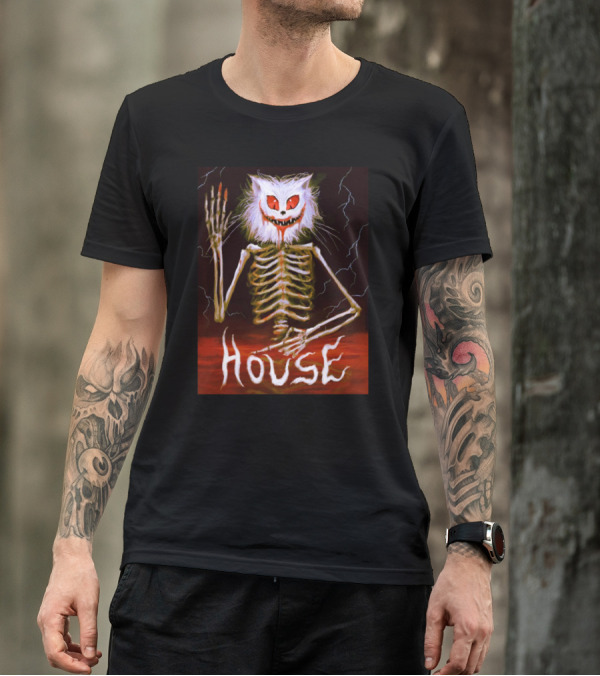 House Skeleton Cat Spirit With Lightning T-Shirt