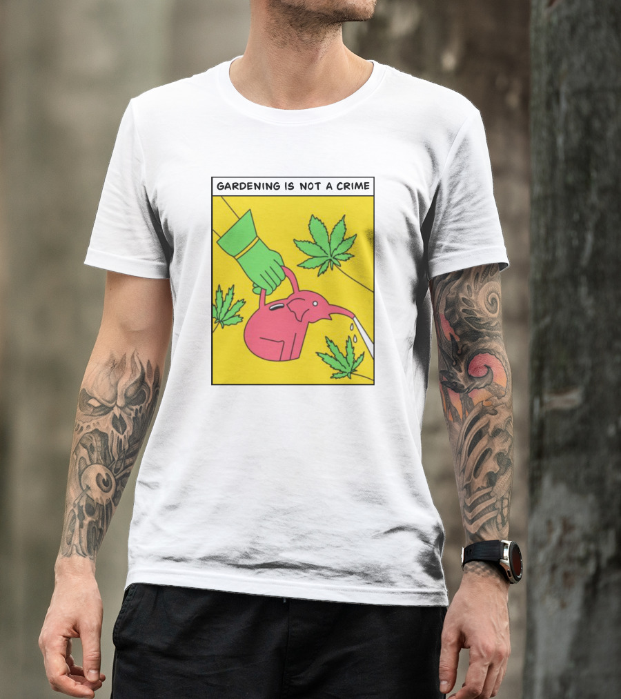 Gardening Is Not A Crime Hand Watering Can Cannabis Leaves T-Shirt