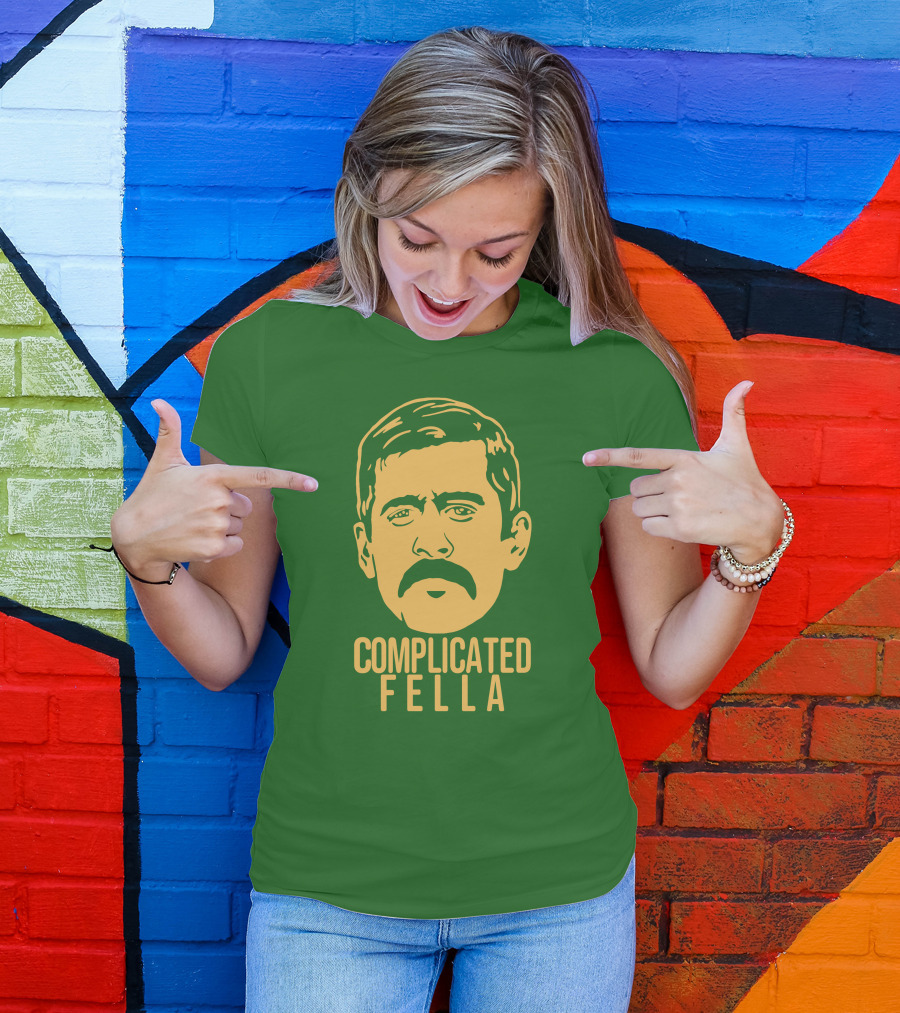 Complicated Fella Graphic With Mustache On Green Background T-Shirt
