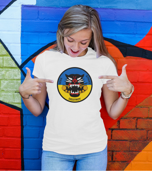 Seek Strike Destroy Panther Emblem With Tank Tracks T-Shirt