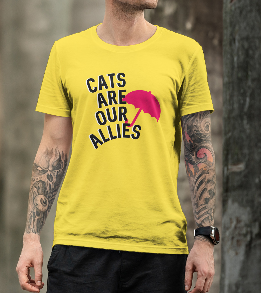 Cats Are Our Allies Red Umbrella T-Shirt