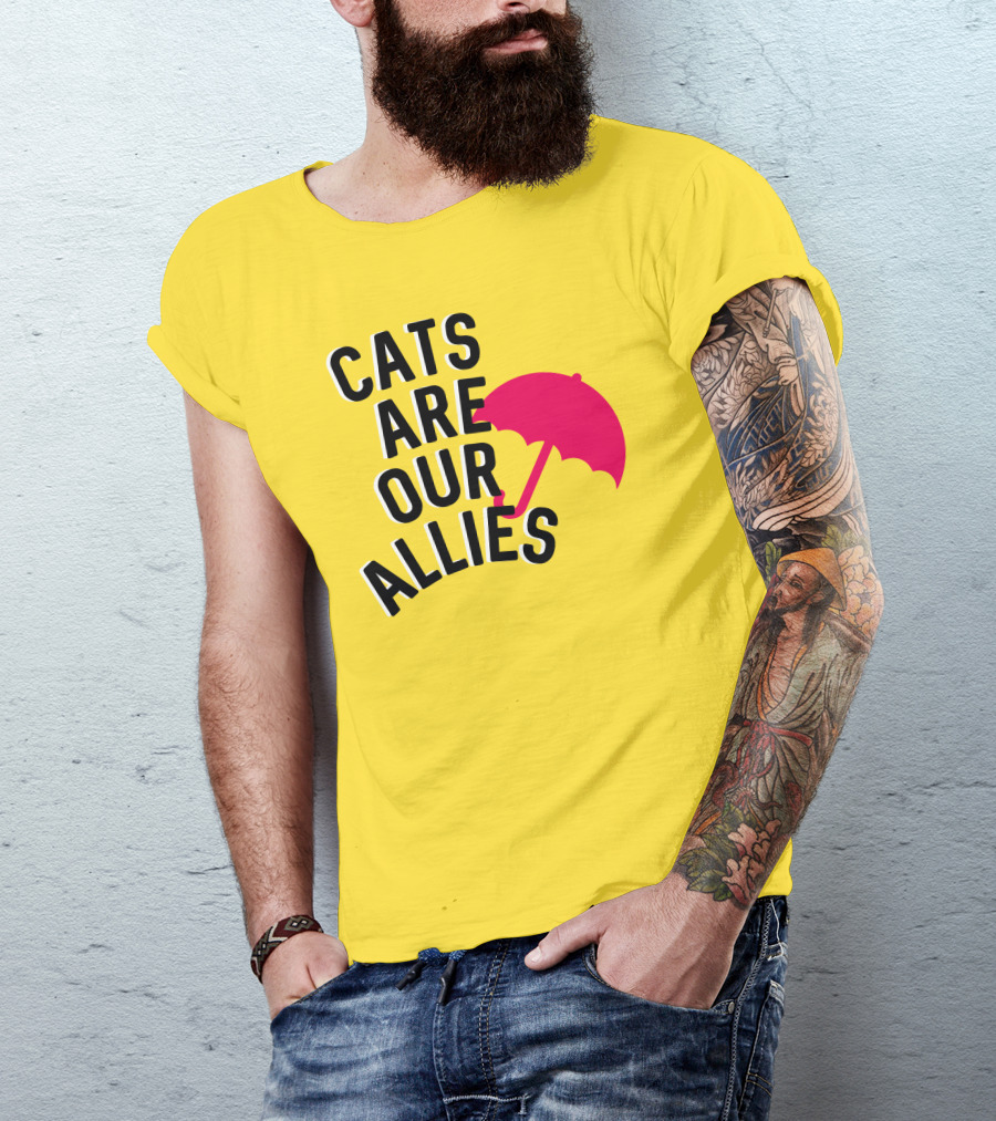 Cats Are Our Allies Red Umbrella T-Shirt