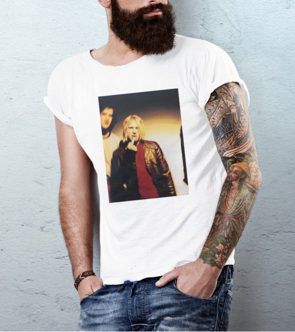 Kurt Cobain Leather Jacket Red Sweater Iconic Image T-Shirt