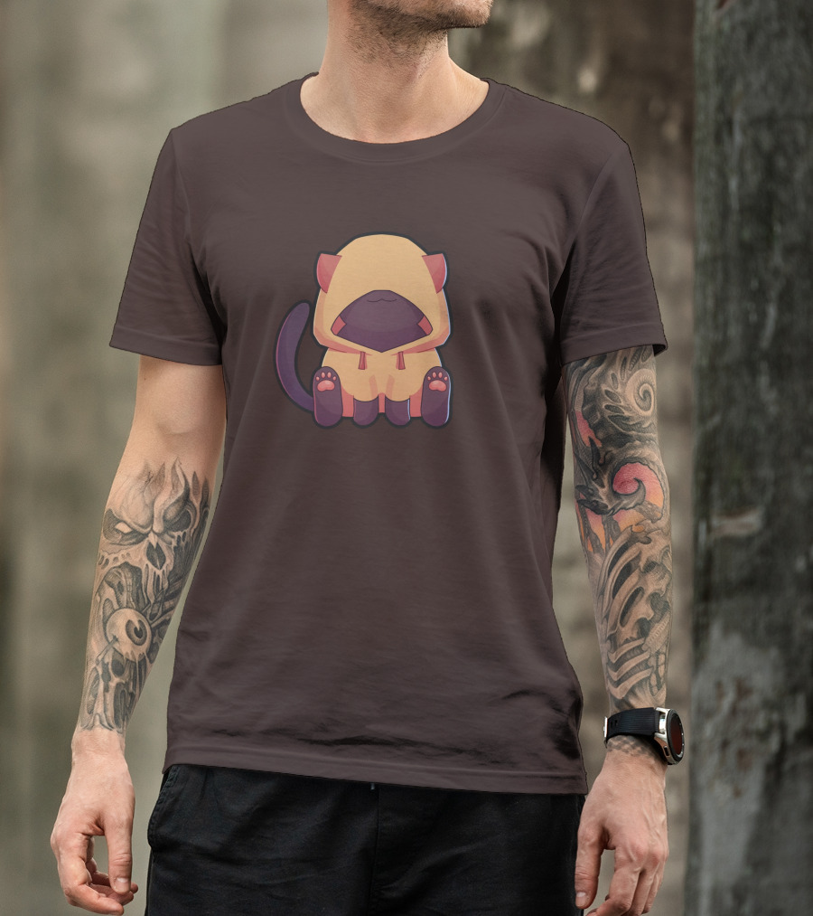Wolfy The Witch Sitting Cat In Hooded Cloak With Paws Showing T-Shirt