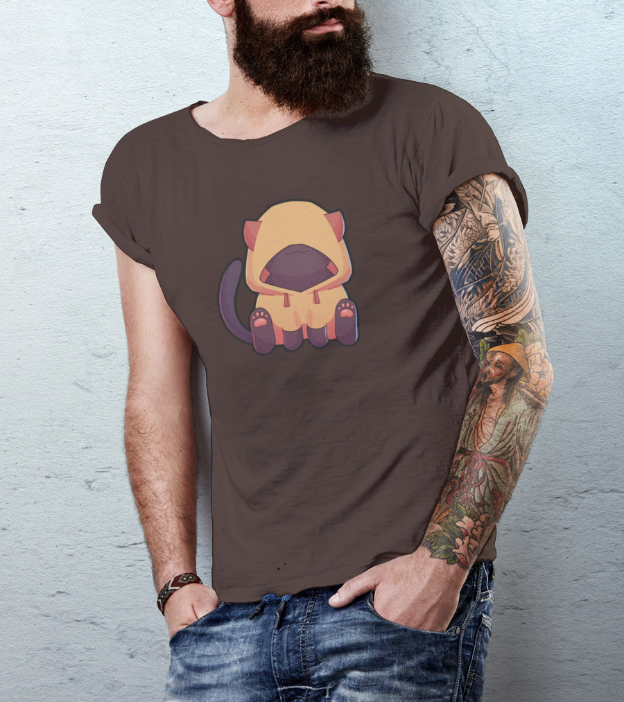 Wolfy The Witch Sitting Cat In Hooded Cloak With Paws Showing T-Shirt
