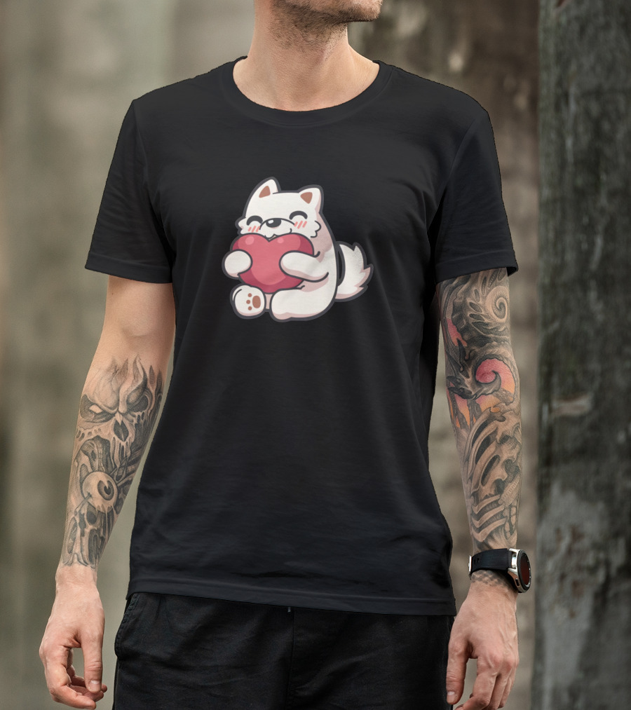 Darkviperau Love Cute Dog Holding Heart T-Shirt