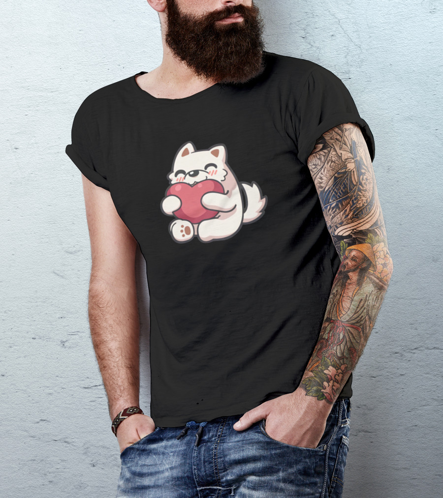 Darkviperau Love Cute Dog Holding Heart T-Shirt