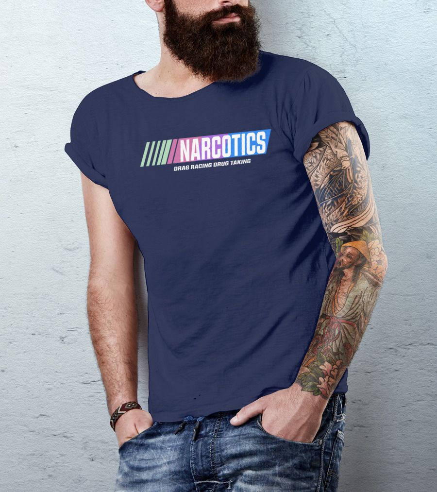 Narcotics Drag Racing Drug Taking Retro Style Racing Stripes T-Shirt
