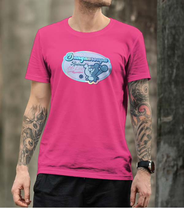 Danganronpa Ruined My Life Monokuma Smiley Pink Flowers T-Shirt