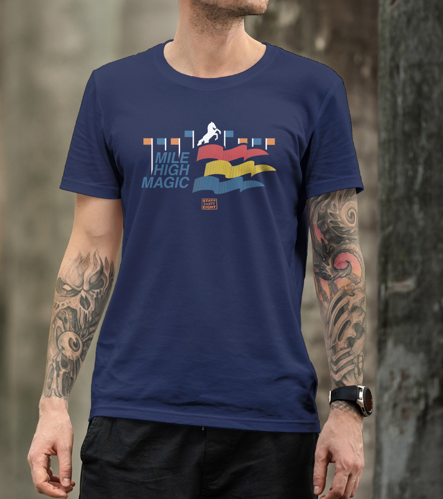 State Thirty Eight Mile High Magic Horse And Flag Elements T-Shirt