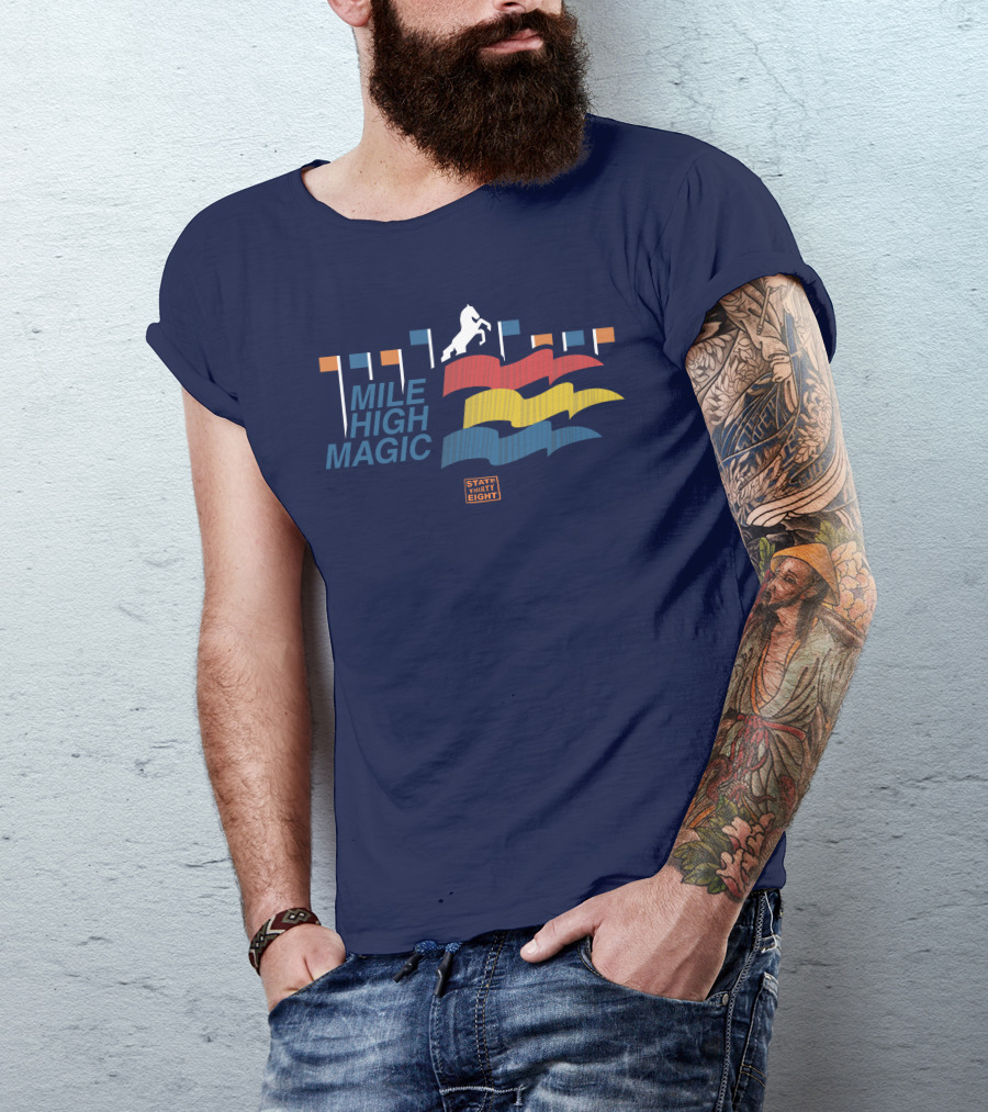 State Thirty Eight Mile High Magic Horse And Flag Elements T-Shirt