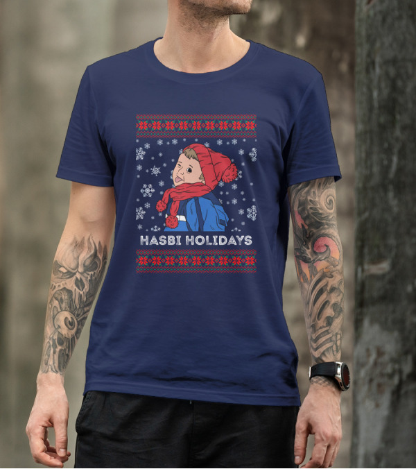 Hasbulla Merch Hasbi Holidays Snowflakes And Knit T-Shirt