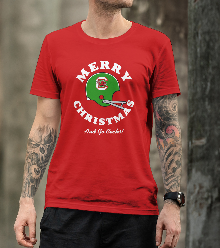 Merry Christmas And Go Cocks Football Helmet T-Shirt