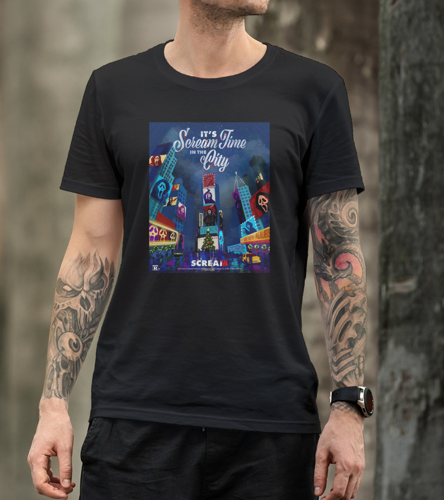 Scream Time In The City With Ghostface Masks And Skyscrapers T-Shirt