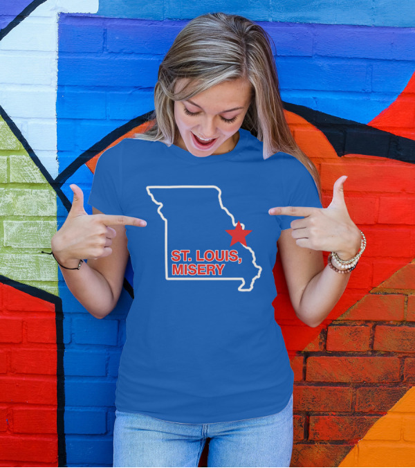 St Louis Misery Red Star On Missouri State Outline Blue Background T-Shirt
