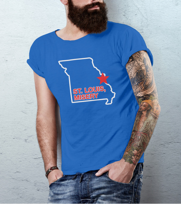 St Louis Misery Red Star On Missouri State Outline Blue Background T-Shirt